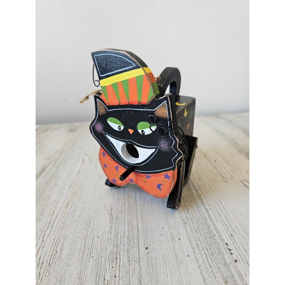 Mini cat birdhouse Halloween unique‎ decor wooden jointed shabby chic hanging